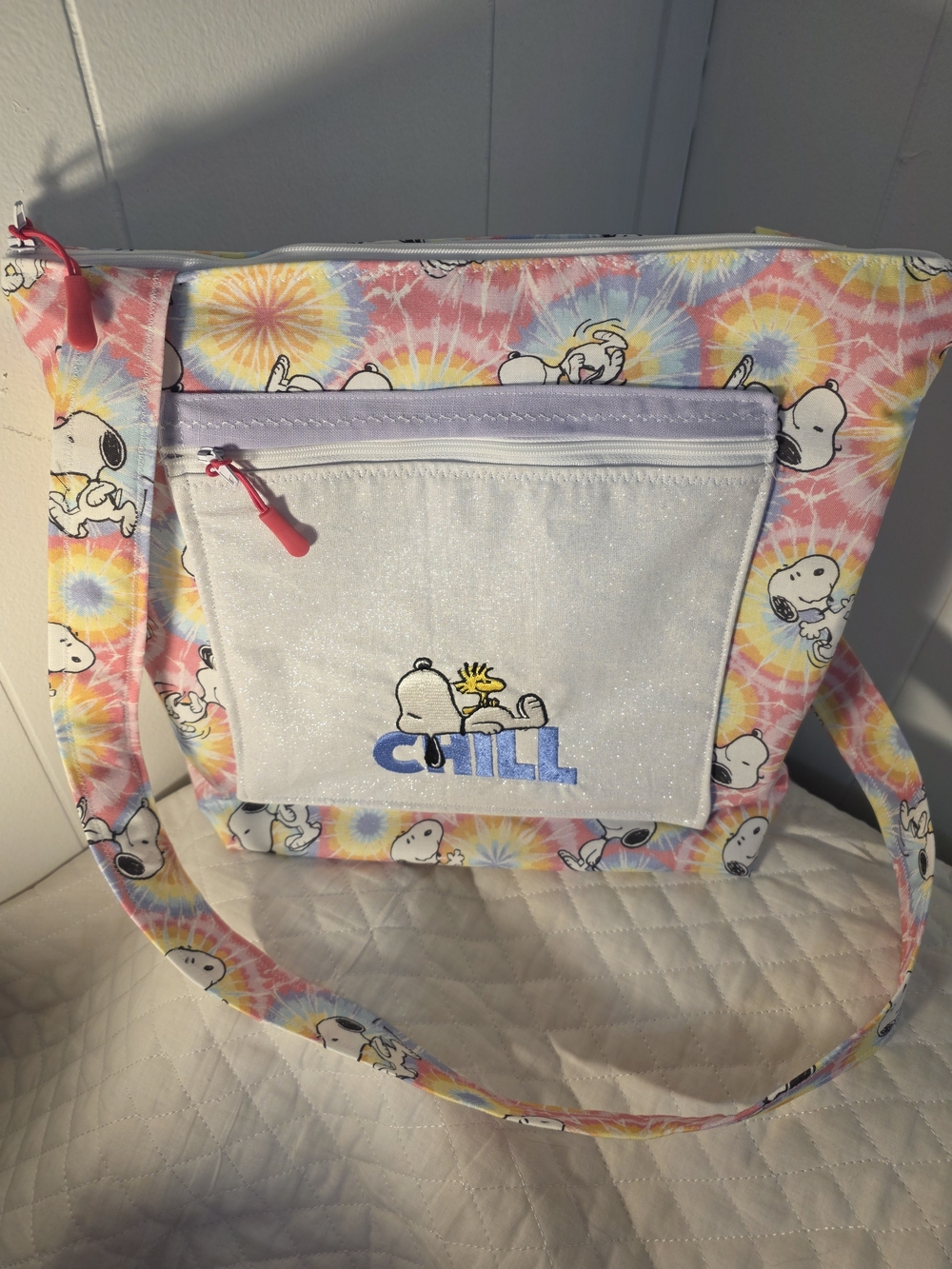Snoopy "Chill" Tie-Dye Crossbody Bag - Pastel Pink & Yellow
